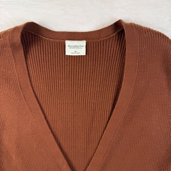 Abercrombie & Fitch Ribbed Button-Down Cardigan Women's M Rust Brown Knit Top - Picture 2 of 7